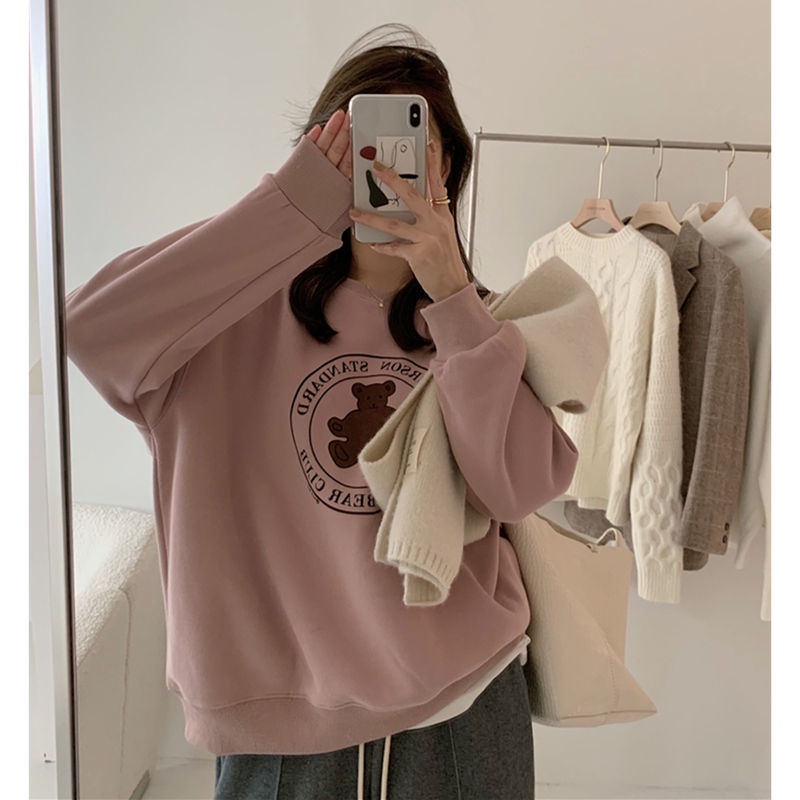 Áo sweater Tay Dài Dáng Rộng In Hình Gấu Dễ Thương Thời Trang Thu Đông Cho Nữ