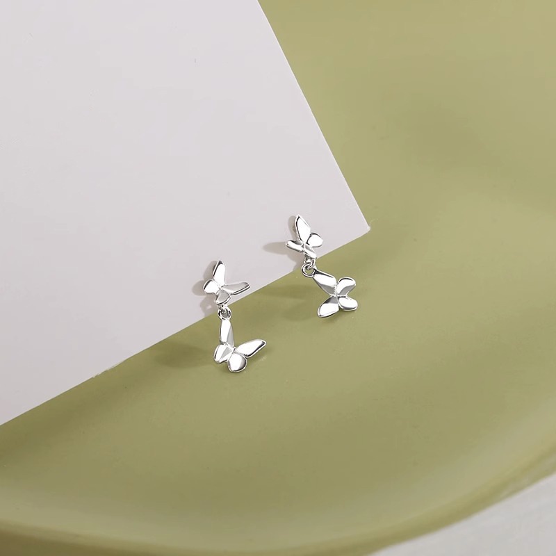 Bông Tai Mạ Bạc 925 Hình Bướm Đơn Giản Thanh Lịch Thời Trang Phong Cách Hàn Quốc Cho Nữ