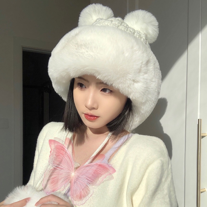Mũ Len Đính Quả Bông Dễ Thương Thời Trang Thu Đông Cho Nữ