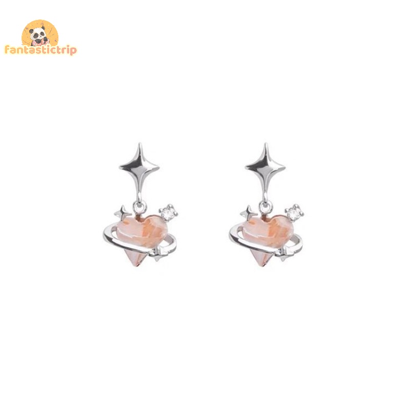 Set 6 Khuyên Tai Kim Loại Dạng Hạt Đá opal Màu Hồng Hình Trái Tim / Thánh Giá / Ngôi Sao Thời Trang Cho Nữ Mới