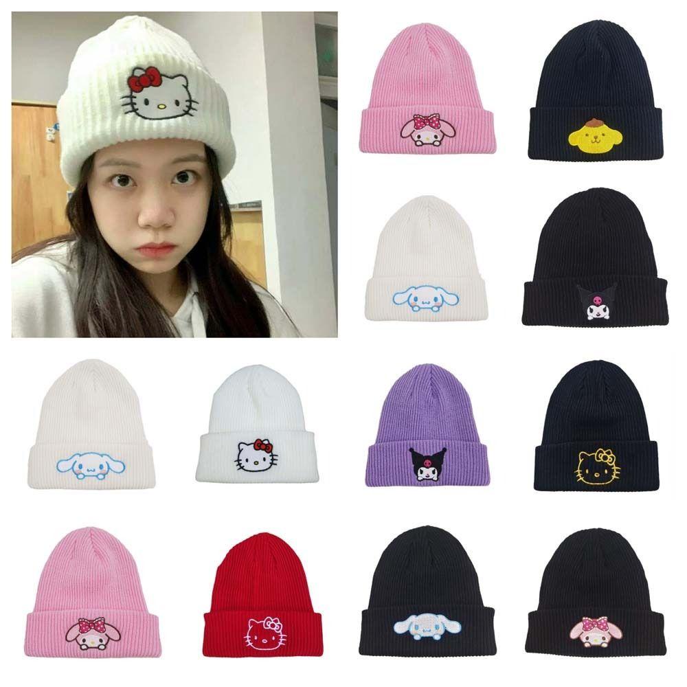 Somedayzl Mũ Len Trùm Đầu Thêu Hình kuromi Dệt Kim Co Giãn Thời Trang Mùa Đông Cho Bé Gái