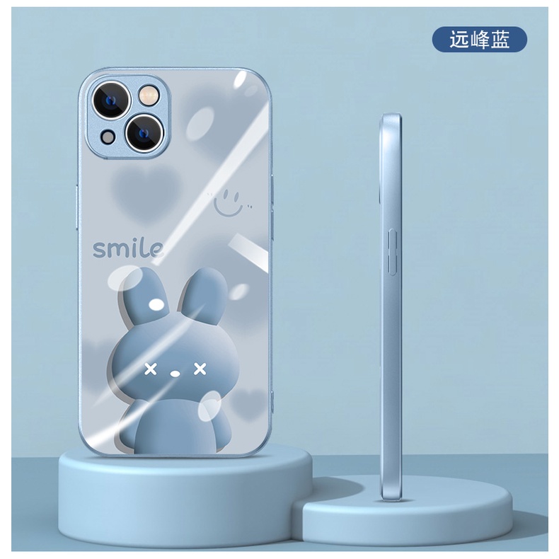 Ốp Điện Thoại Màu Xanh Dương Họa Tiết Chú Thỏ / Trái Tim Thời Trang Cho iphone 15promax 14plus 12 13promax 7 8 xr xsmax