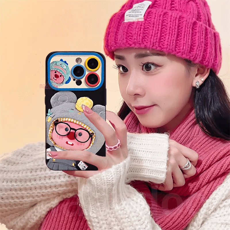 Ốp lưng For iPhone 15 14 13 12 11 Pro Xs max Mini 7 8 6 6S Plus X XR 14ProMax 13promax 12promax 11promax 6+6S+ 7+ 8+ Cute Cartoon Duck-cap beaver Plush Loopy Couple BFF Fine Hole Large window Anti-fall Soft Phone Case DSC 07
