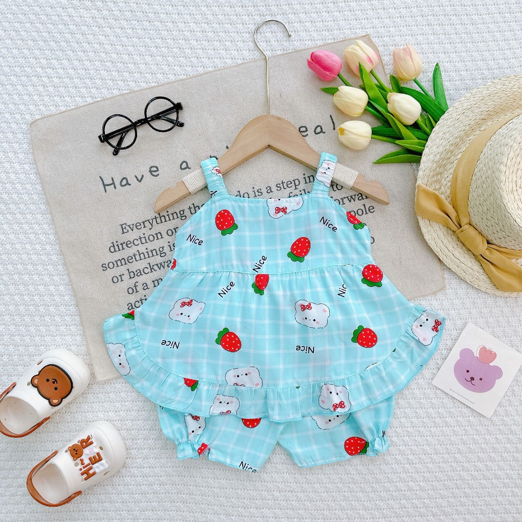 Đồ Bộ Mặc Nhà Vải Tôn -Bộ Hai Dây Tole Cho Bé mềm mịn mát kiểu dáng xinh xắn đáng yêu cho Bé Gái 7-13kg