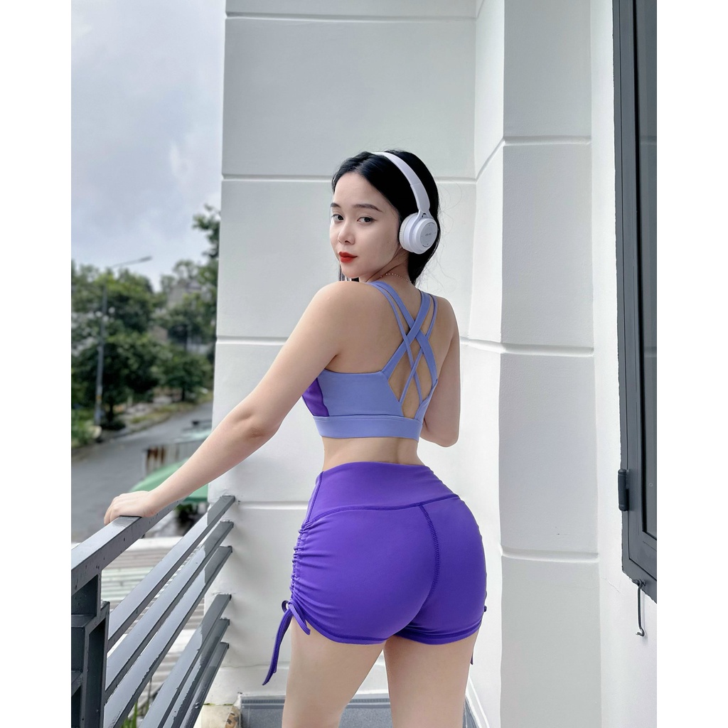 Bộ đùi rút dây phối màu áo bra quần đùi rút dây thể thao tậo gym, zumba, erobic