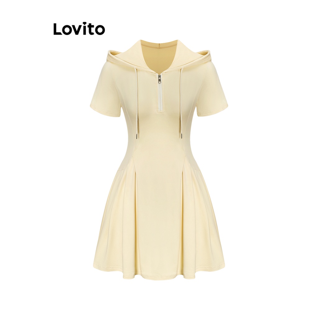 Đầm Lovito ráp vải khóa kéo màu trơn thường ngày cho nữ L68ED139