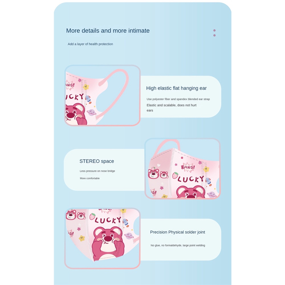 Mặt nạ ba chiều 3d dành cho trẻ em mới Kt Cat Strawberry Bear Pattern 10 cái Phim hoạt hình tinh tế Thiết bị bảo vệ cô bé dễ thương