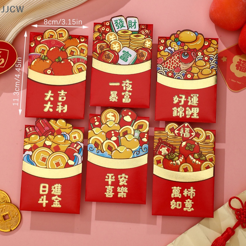 Bộ 6 Bao Lì Xì Năm Mới 2024 Ký Hiệu Bỏ Túi Hình Rồng Hoàng Đạo May Mắn Túi phong bì đỏ năm mới
