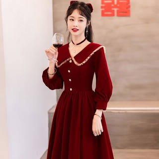 Sugemiusi Đầm Nhung Dài Tay Ôm Dáng Màu Đỏ Rượu Vang Có Thể Mặc Vào Mùa Thu Đông
