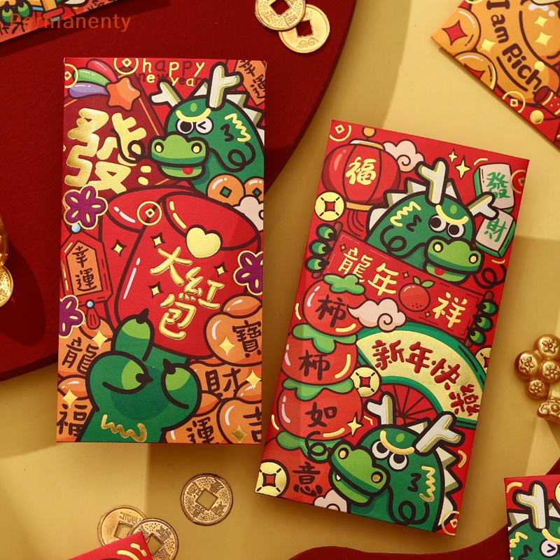 Set 6 Bao Lì Xì Đỏ May Mắn Phong Cách Trung Hoa 2024 Họa Tiết Hoạt Hình