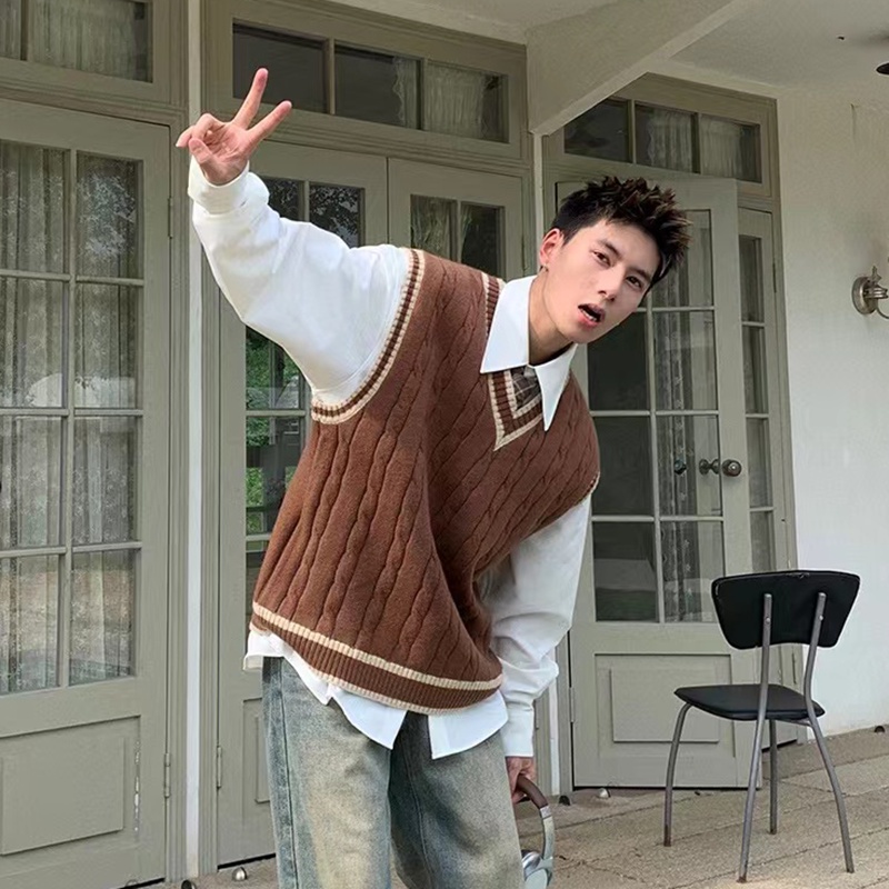 Áo sweater Không Tay Cổ Chữ v Thời Trang Cao Cấp Phong Cách Nhật Bản Cho Nam