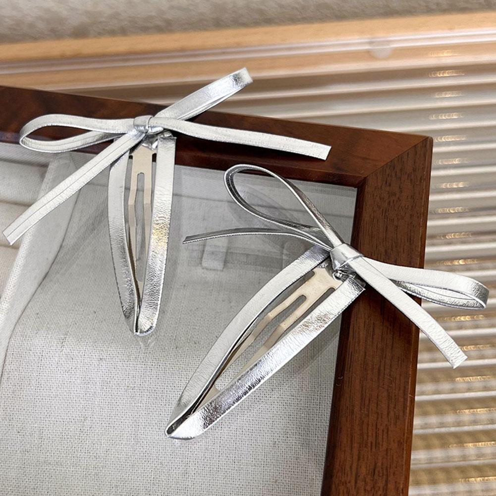 Kẹp Tóc Mỏ Vịt Bằng Da pu Màu Bạc Phong Cách Hàn Quốc i6h3