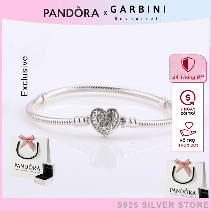 Vòng tay pandora charm Pandora Moments khoá trái tim ma thuật lắc tay cao cấp S925 fullbox - Garbini