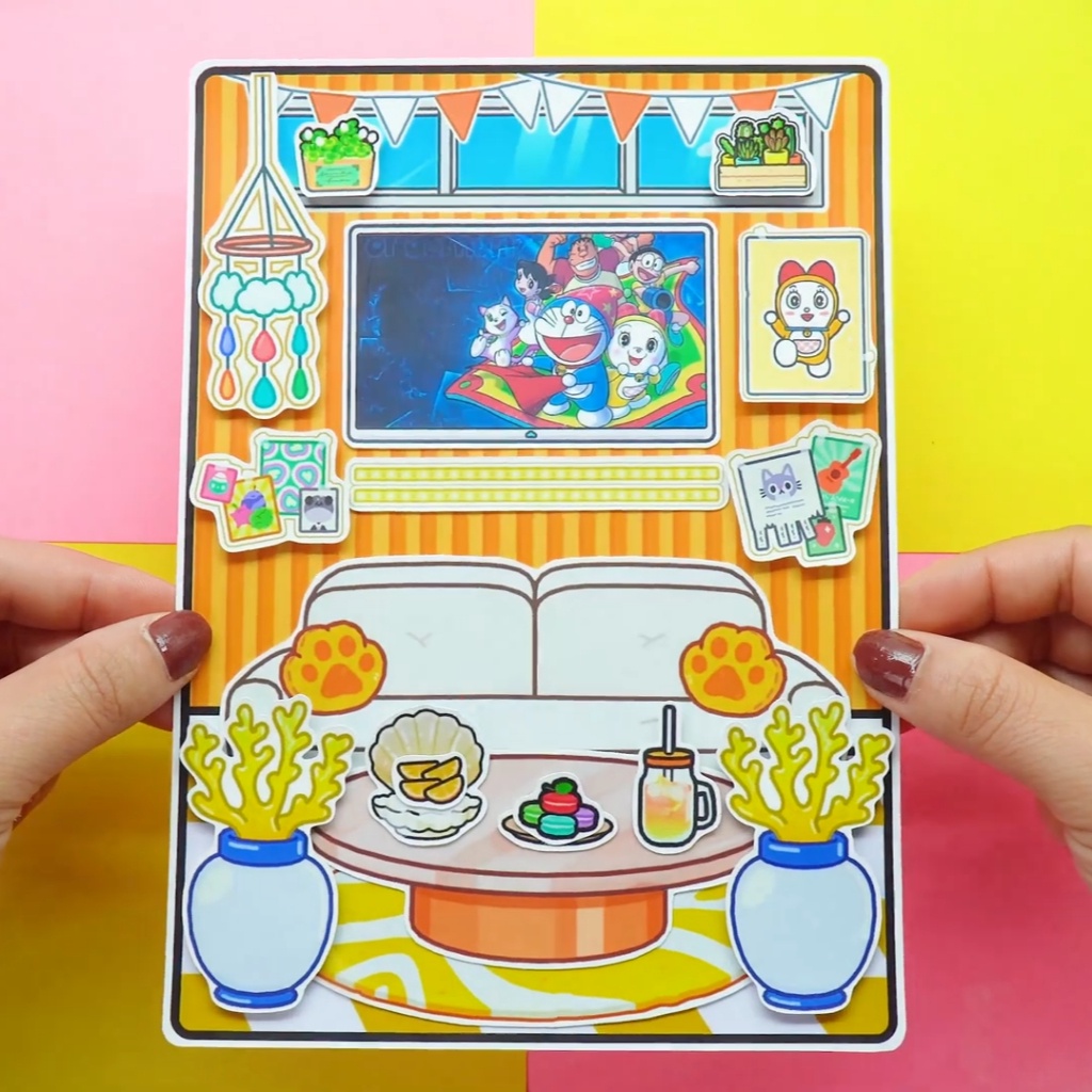 Học liệu toca DoreMon quite book đồ chơi bóc dán thông minh bằng giấy thủ công Zin Càu Vòng