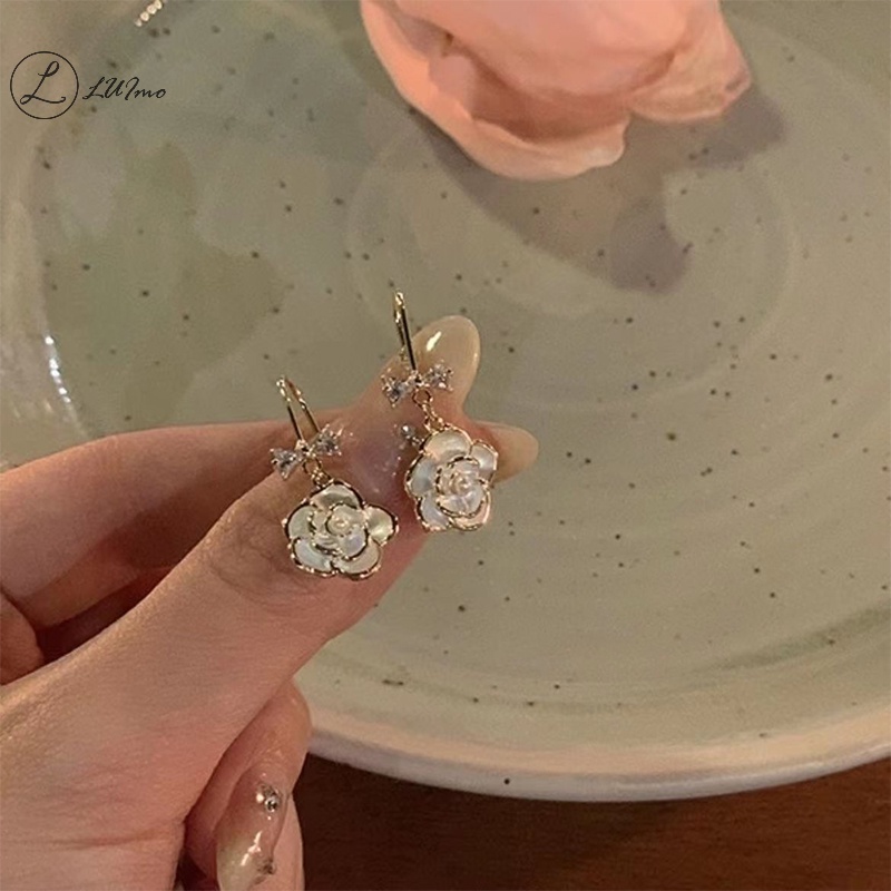 Luimo 1 Đôi Bông Tai Xỏ Lỗ Hình Hoa Trà Đính Đá zircon Ngọc Trai Phong Cách Pháp Tối Giản Cá Tính Dành Cho Nữ * Hàng Bán Chạy