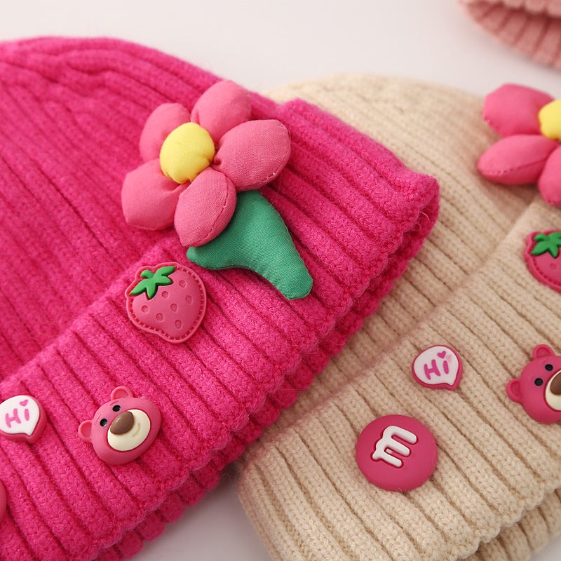 Sq2 Mũ Len Dệt Kim Hình Gấu Dâu Tây Dễ Thương Chống Gió Giữ Ấm Thời Trang Và Giải Trí