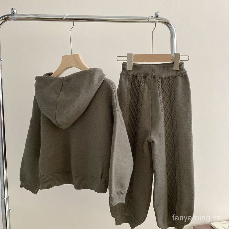 Bộ Áo Khoác Len Dệt Kim Hai Mảnh Thời Trang Xuân Thu Hàn Quốc Cho Bé Gái 3Ddl
