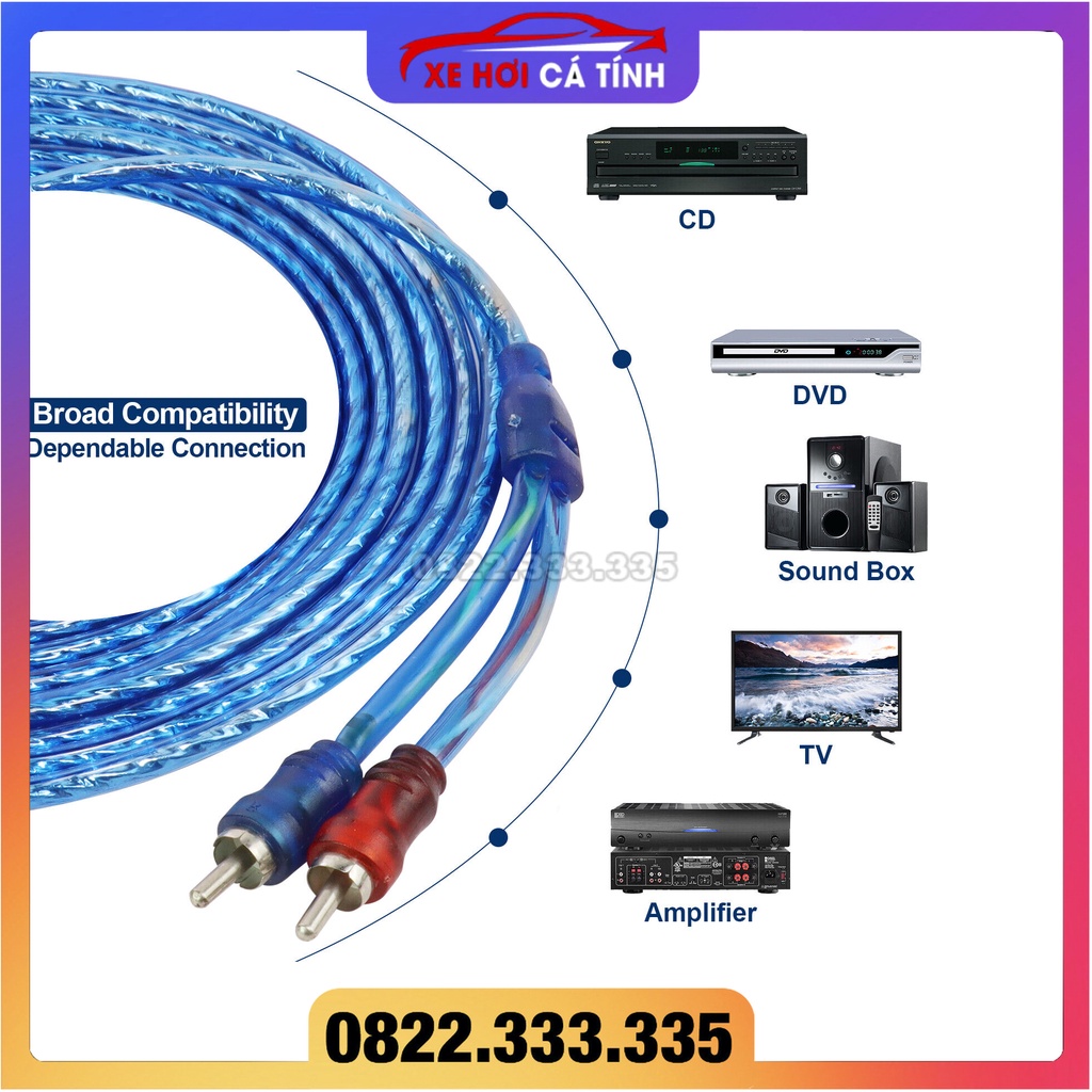 Cặp Dây Jack RCA Hoa Sen ,2 đầu, dài 5met dây âm thanh chống nhiễu cáp tín hiệu audio hifi cao cấp chống đứt gãy dâ