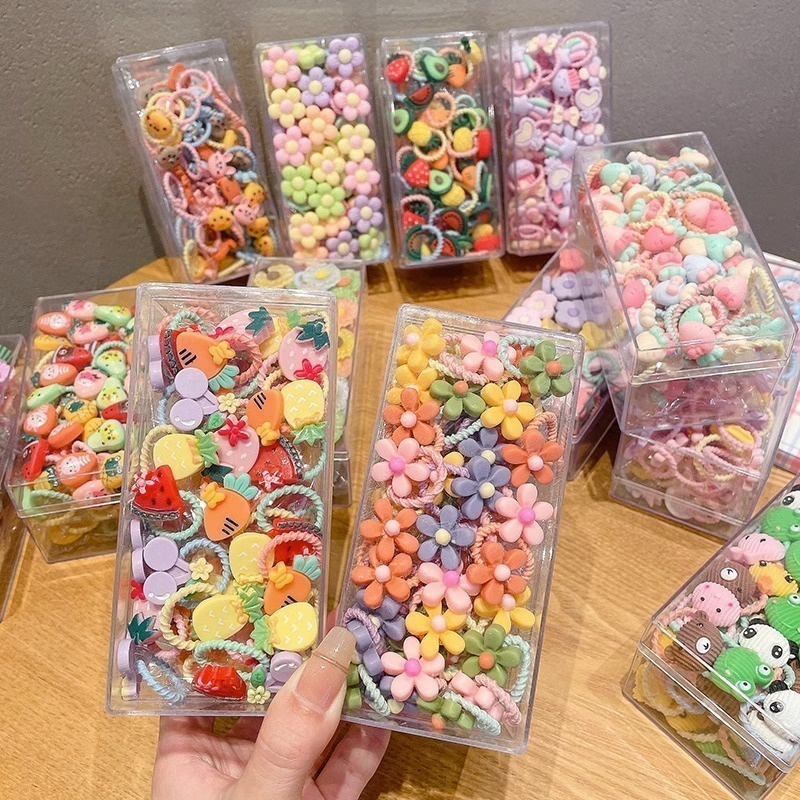 Set 20 Dây Buộc Tóc Cao Su Co Giãn Họa Tiết Hoạt Hình Phong Cách Hàn Quốc Cho Bé Gái