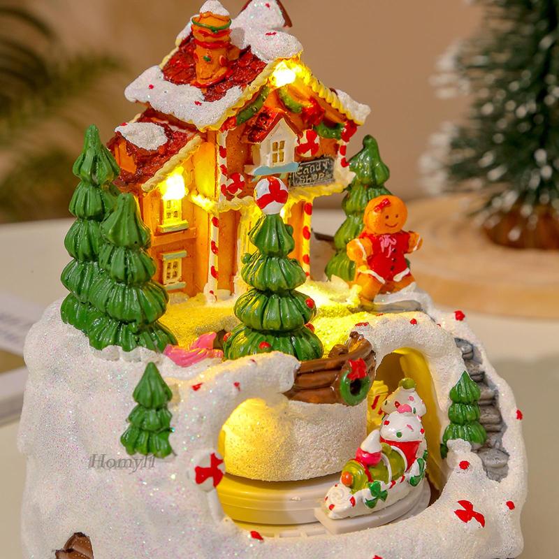 LOVIVER Hộp Nhạc Ngôi Nhà Tuyết Có Đèn led Xoay Được Trang Trí Bàn Tiệc Giáng Sinh