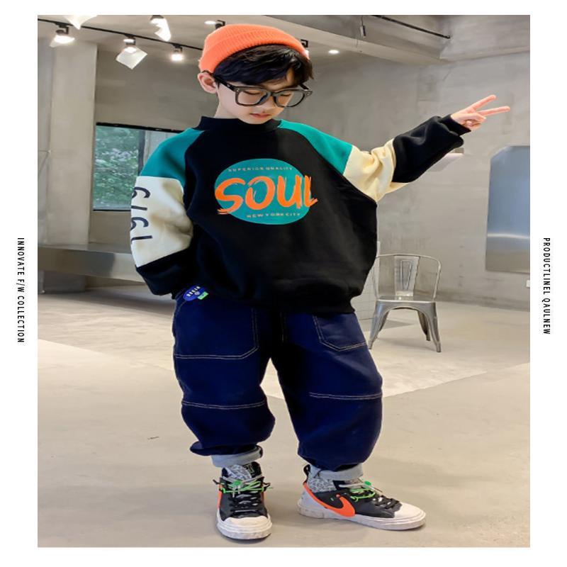 Áo sweater Tay Dài Đệm Nhung Dày Giữ Ấm Mùa Thu Và Mùa Đông Kiểu Mới Dành Cho Bé Trai 5-16 Tuổi