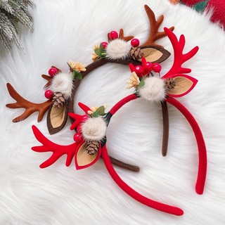 Cài tóc noel sừng nai xinh xắn dễ thương, băng đô cài tóc tuần lộc đính nơ noel phụ kiện tóc giáng sinh