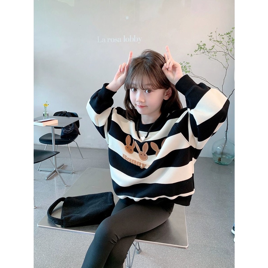 Áo sweater Dáng Rộng Họa Tiết Kẻ Sọc Thời Trang Mùa Thu 2023 Mới Cho Bé Gái