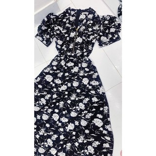 [FreeShip] [Ảnh thật] Đầm cổ vest dáng dài maxi hoa