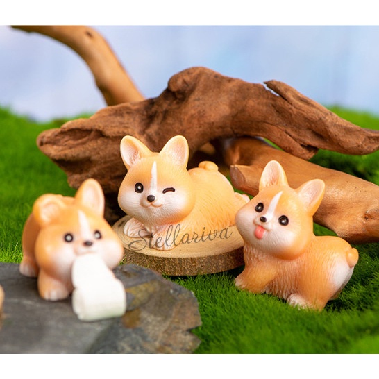 Mô hình chó shiba mini dễ thương decor bàn học, terrarium