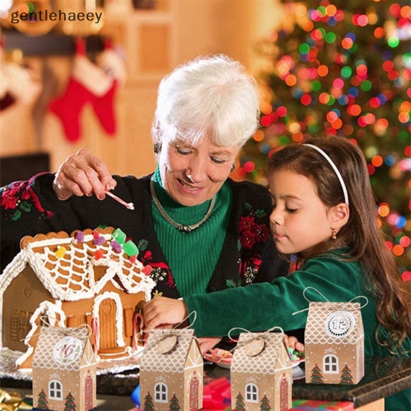 Gent Set 10 Hộp Giấy kraft Hình Ngôi Nhà Có Dây Treo Đựng Kẹo Trang Trí Cây Thông Noel