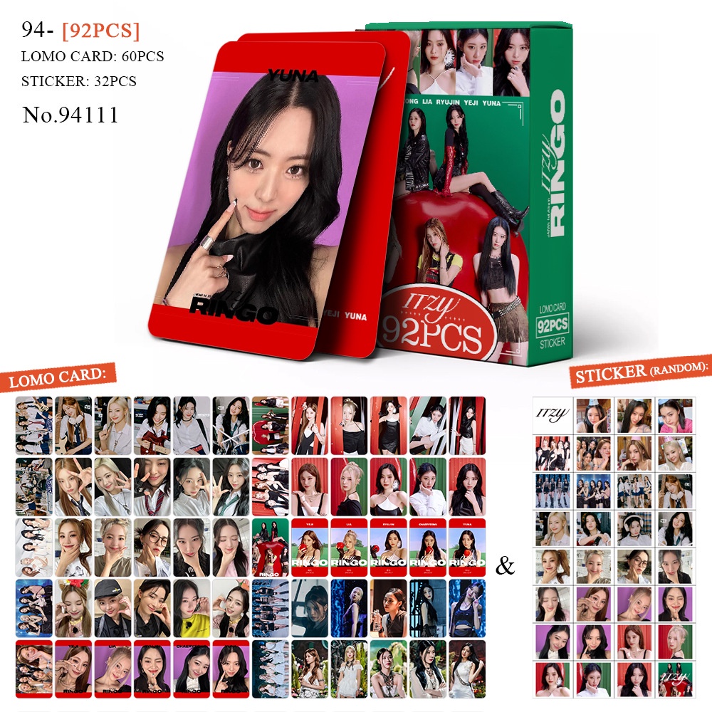 ITZY Album RINGOPhotocard Lomo Card thẻ 60 chiếc + nhãn dán 32 chiếc