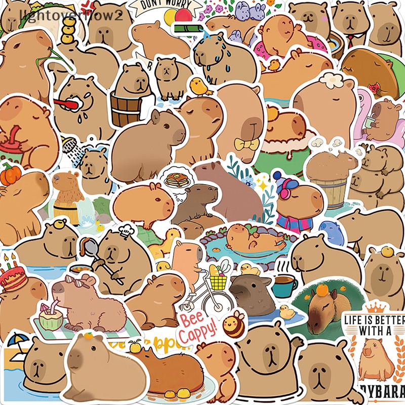 Bộ 50 Miếng Dán capybara Dễ Thương Trang Trí laptop / guitar / Sổ Tay