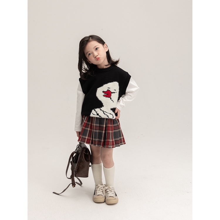 Áo sweater Dệt Kim Không Tay Cổ Tròn Đính Nơ Gấu Ba Chiều Dễ Thương Dành Cho Bé Gái