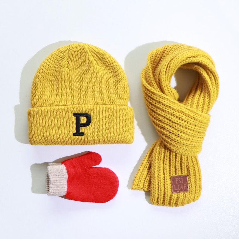 Set Mũ Len Kèm Găng Tay Và Khăn Choàng Dày Dặn Giữ Ấm Mùa Thu Đông Cho Bé