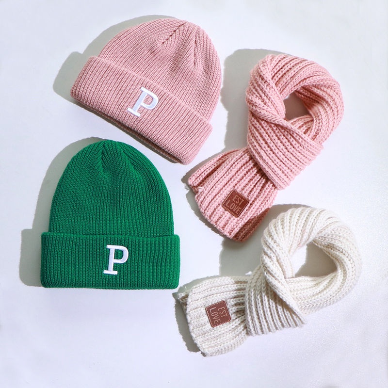 Set Mũ Len Kèm Găng Tay Và Khăn Choàng Dày Dặn Giữ Ấm Mùa Thu Đông Cho Bé