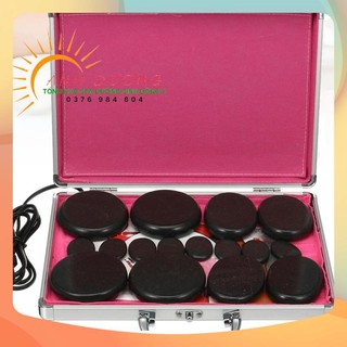 Hộp hấp đá nóng mát xa cắm điện kèm bộ 16 viên đá nóng cao cấp, đá nóng núi lửa massage body spa