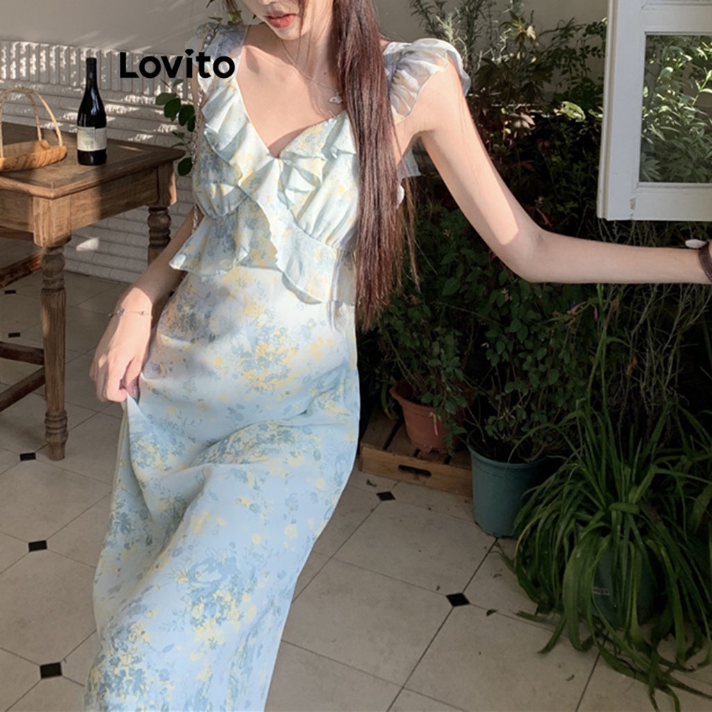 Đầm Lovito xếp nếp hoa nhí thường ngày cho nữ LNE27287