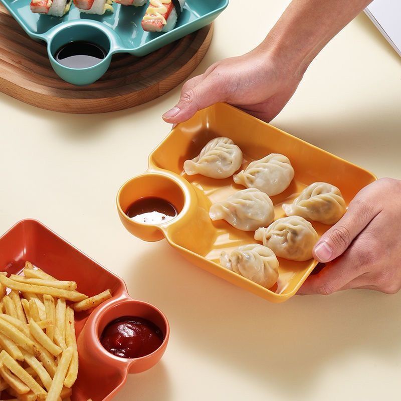 Khay đĩa đựng thức ăn kèm chén nước chấm phong cách Nhật Bản 18.3x4cm