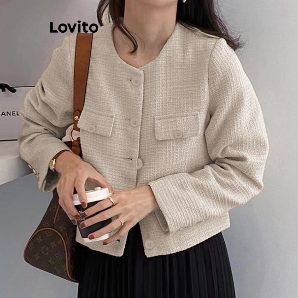 Áo khoác Lovito cài nút phía trước màu trơn thanh lịch cho nữ LNE21204 (Màu mơ/ đen)