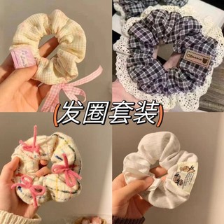 Dây cột tóc ruy băng thắt nơ họa tiết kẻ sọc caro màu hồng ngọt ngào dễ thương