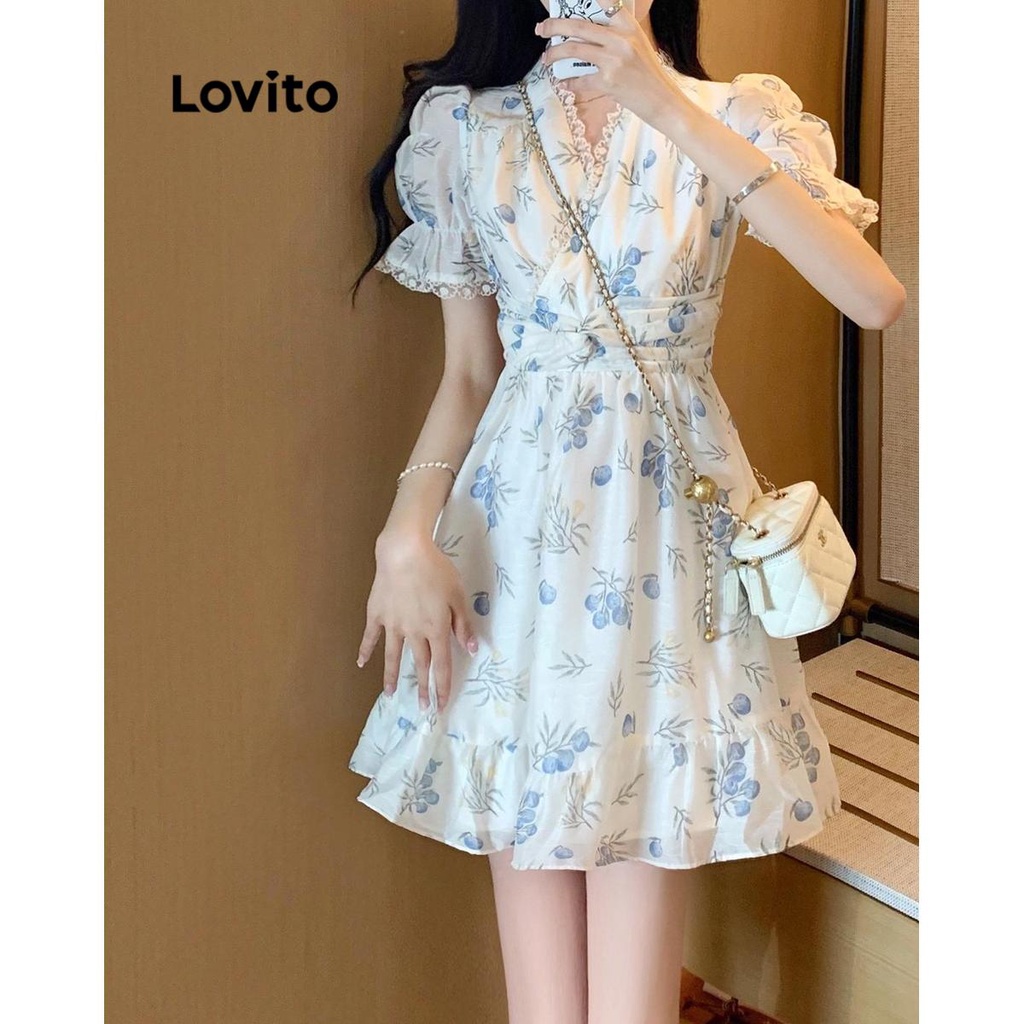 Lovito Đầm chữ A phối ren hoa đơn giản dành cho nữ LNA38057 