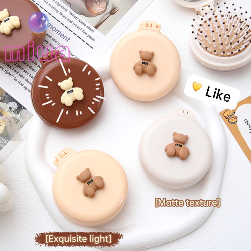Miua🔮Lược Chải Tóc Mini Chống Tĩnh Điện Có Gương Soi Hình Gấu Hoạt Hình Dễ Thương Có Thể Gập Lại Cho Bé Gái