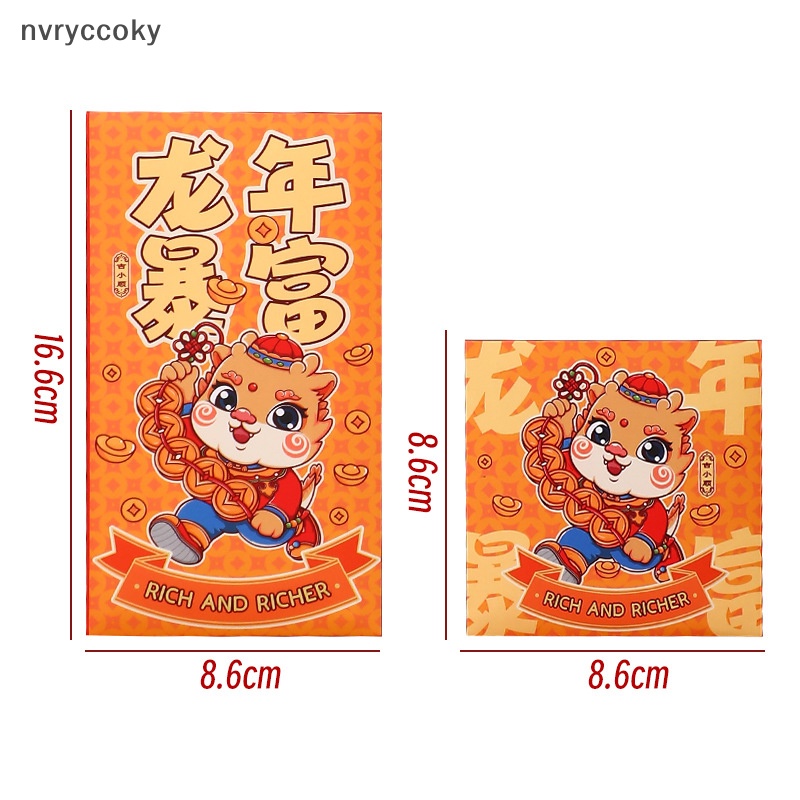 Set 6 Bao Lì Xì Năm Mới 2024 Họa Tiết Rồng May Mắn Màu Đỏ Phong Cách Trung Hoa