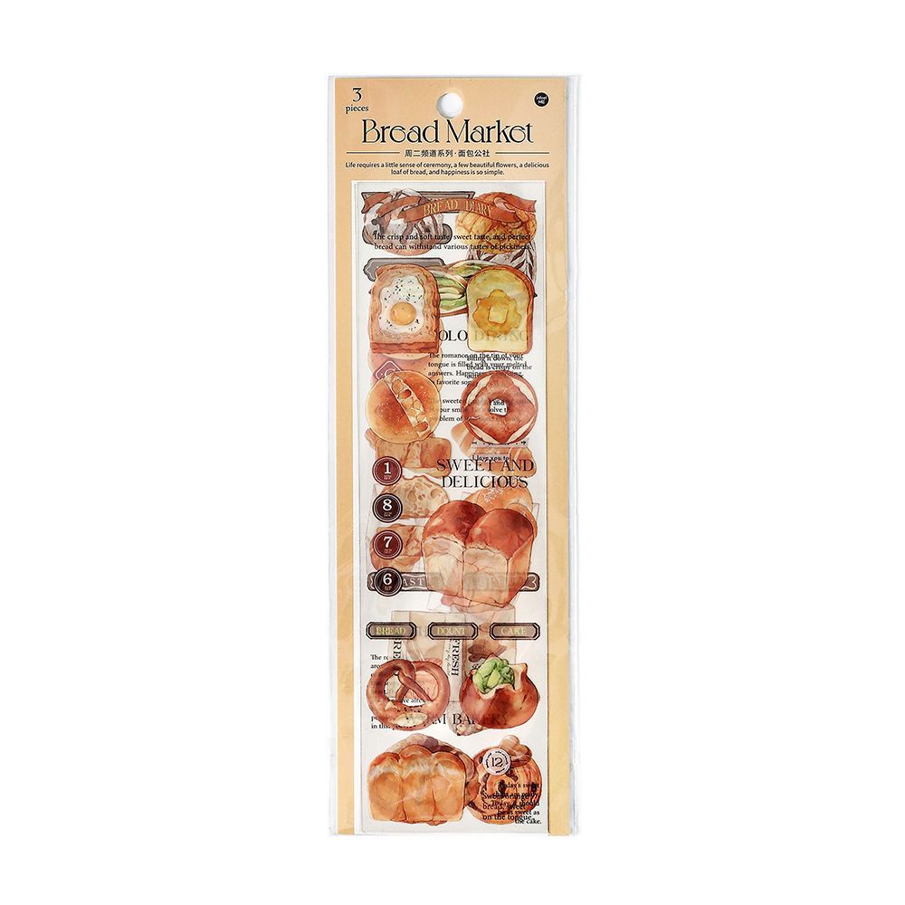Enwei Bộ 3 sticker Giấy Dán Sổ Lưu Niệm Hình Bánh Mì Dễ Thương Không Thấm Nước