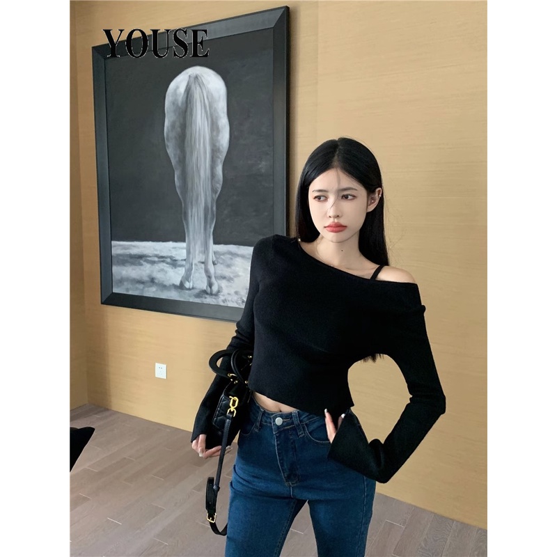 YOUSE Áo Len áo khoác cardigan Hàn Phong Korean Thể thao Phong cách WMY2393FBE 48Z231201