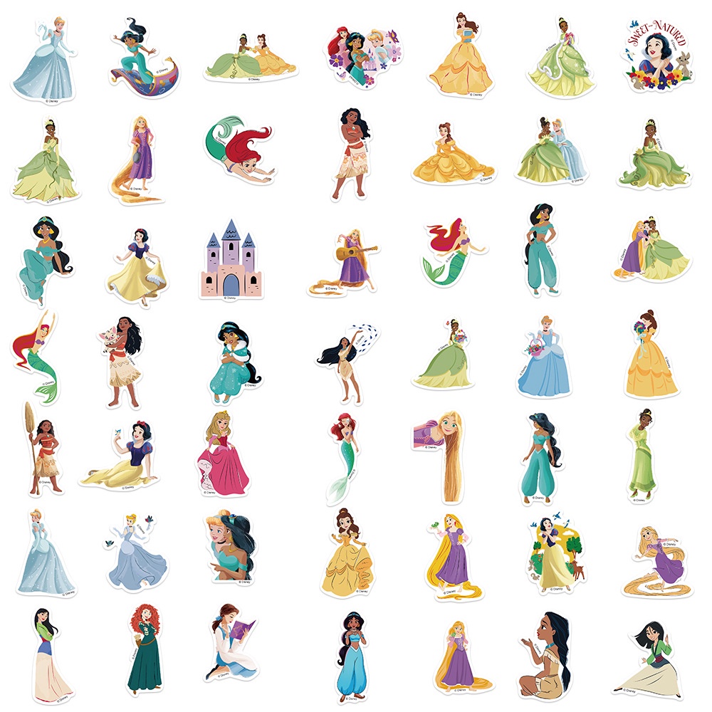 Bộ 50 Miếng Dán Trang Trí Độc Đáo Chất Lượng Cao ❉ Kết Hợp Hình Dán Công Chúa disney Loạt 02 ❉ Sticker Dán Tường Chống Thấm Nước Họa Tiết doodle Hợp Thời Trang