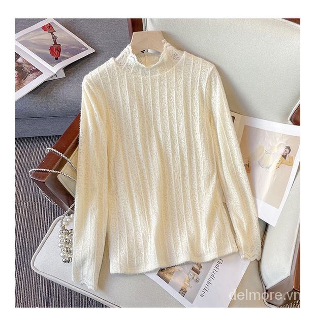 Áo Ren Tay Dài Cổ Cao Dày Dặn Thời Trang Thu Đông 2023 Dành Cho Nữ