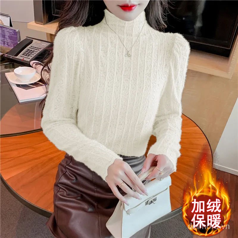 Áo Ren Tay Dài Cổ Cao Dày Dặn Thời Trang Thu Đông 2023 Dành Cho Nữ