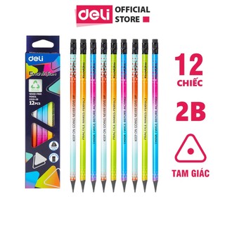 Bút Chì Deli 2B Thân Đa Sắc Màu Cực Nhạy Với Máy Chấm Thi Tự Động, Combo 12 Chiếc Dành Cho Học Sinh Và Dân Văn Phòng
