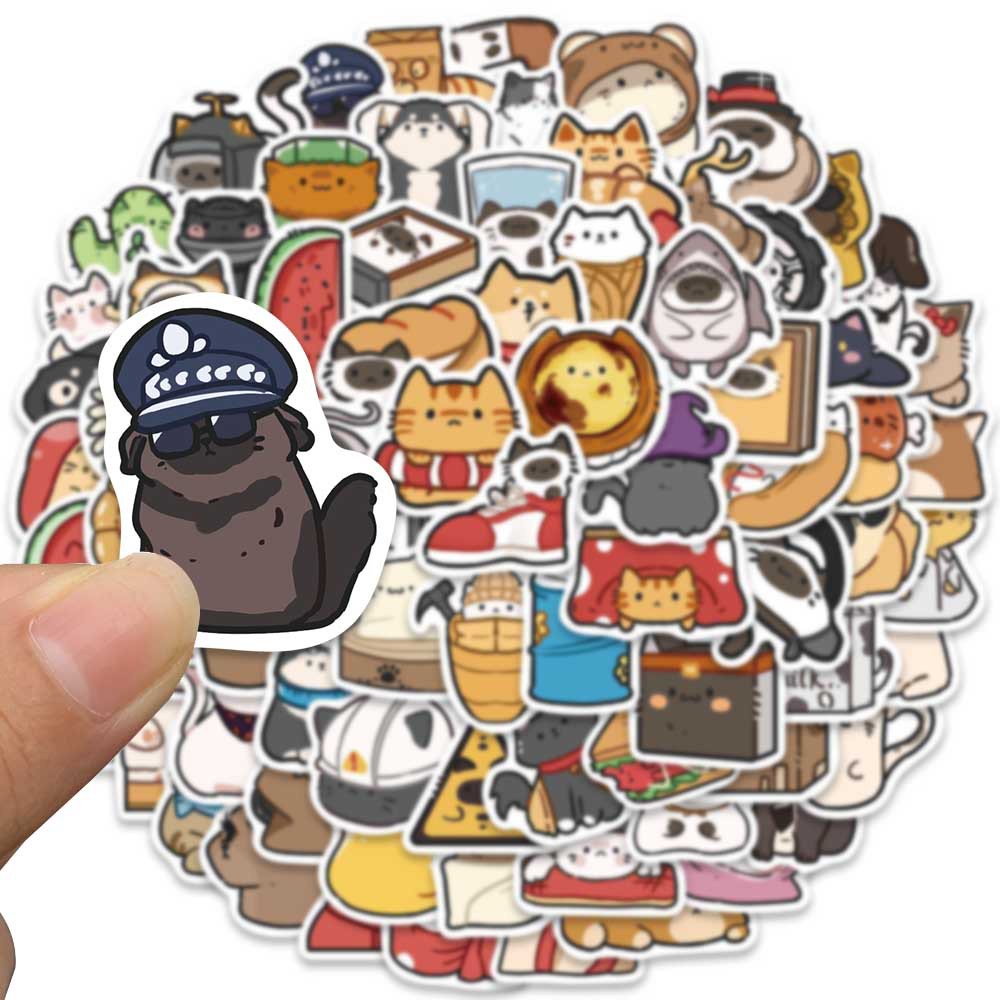 Bộ 80 Miếng Dán Trang Trí Mũ Bảo Hiểm / Bút Chì Chống Thấm Nước Họa Tiết Hoạt Hình Mèo Dễ Thương